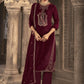 Jyoti Fashion Women's Maroon Velvet Floral Resham Thread with Jari work Kurta with Trouser & Dupatta | Swadesiicart