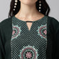 Green Rayon Yoke Embroidered A-line Top - Tarini - Swadesiicart