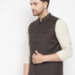 Even Apparels Brown Merino Men Woven Nehru Jacket | Swadesiicart