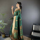 Joban Fashion Banarasi Dark Green Woven Soft Silk Saree | Swadesiicart