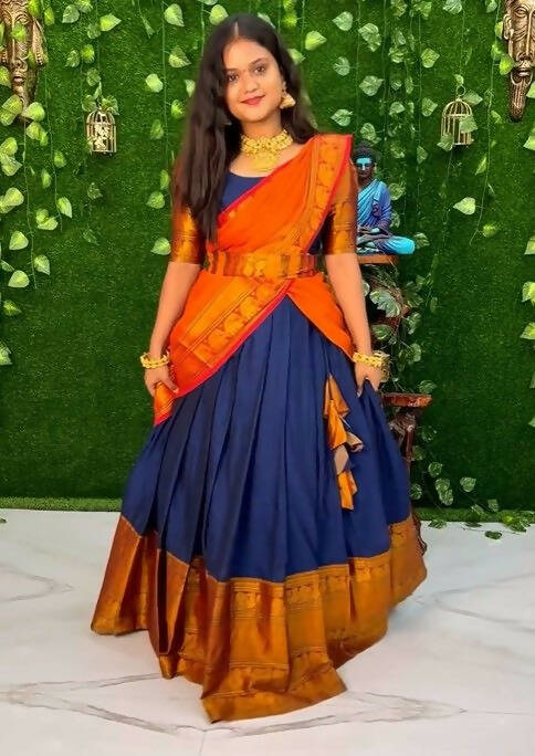 DEIANA'S Beautiful KanJivaram Silk Jari Lahengha Choli - Blue | Swadesiicart
