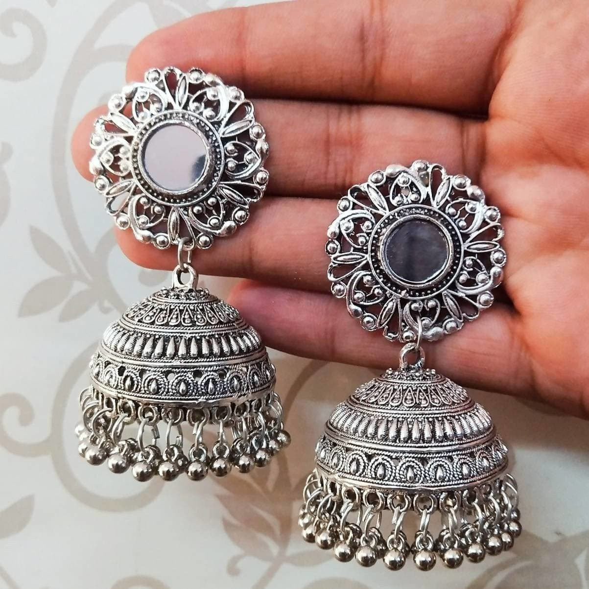 MS Fashion India Silver Oxidized Designer Traditional Jhumka Earrings | Swadesiicart