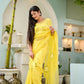 Exclusive Collection Beautiful Yellow Pure Cotton Hand Print Handloom Saree With Running Blouse Piece - Swadesiicart