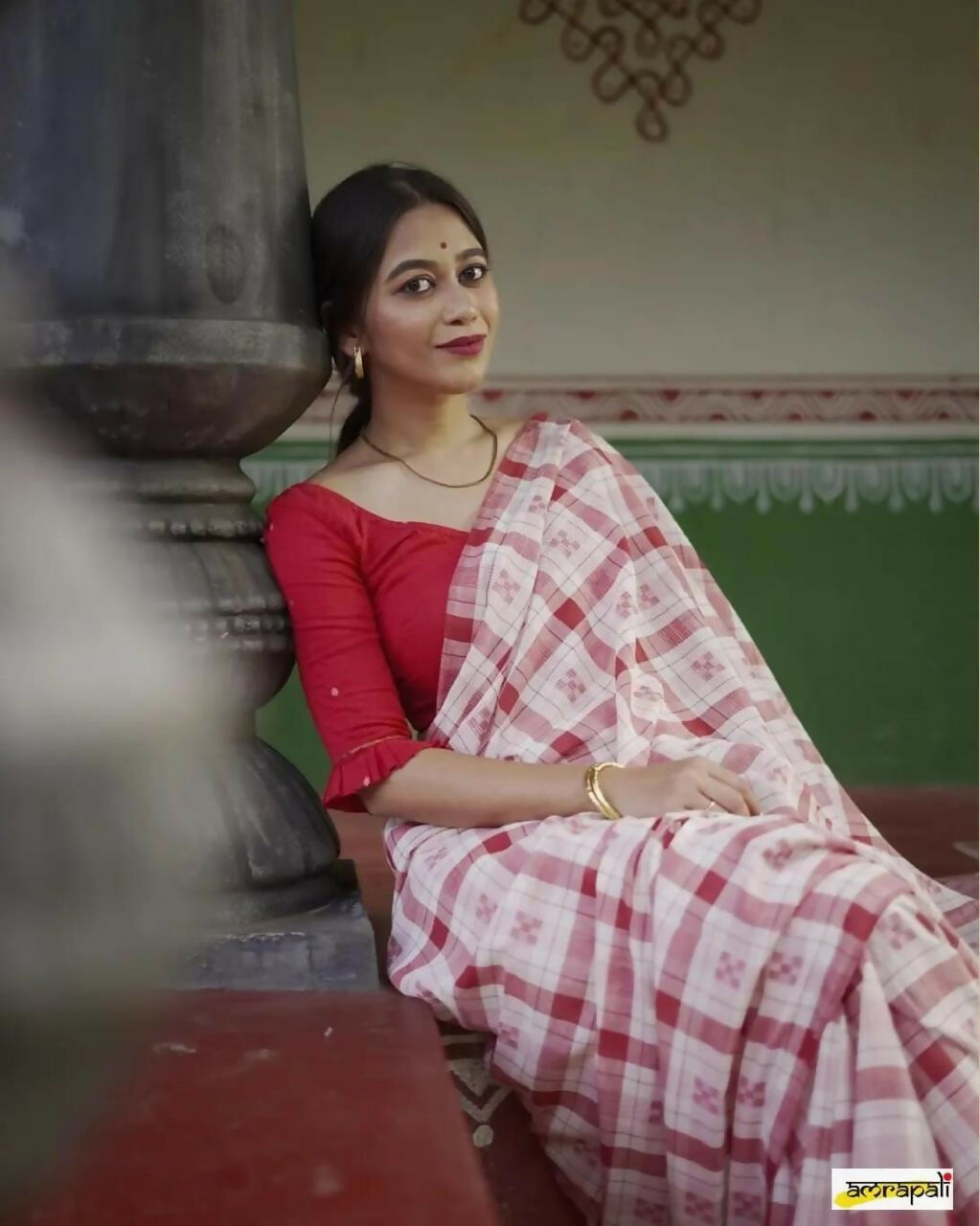 Exclusive Collection Beautiful Check Red Pure Cotton Woven Handloom Saree With Running Blouse Piece - Swadesiicart