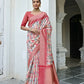 Vishnu Weaves Women's Peach Banarasi Silk Saree with Blouse - Swadesiicart
