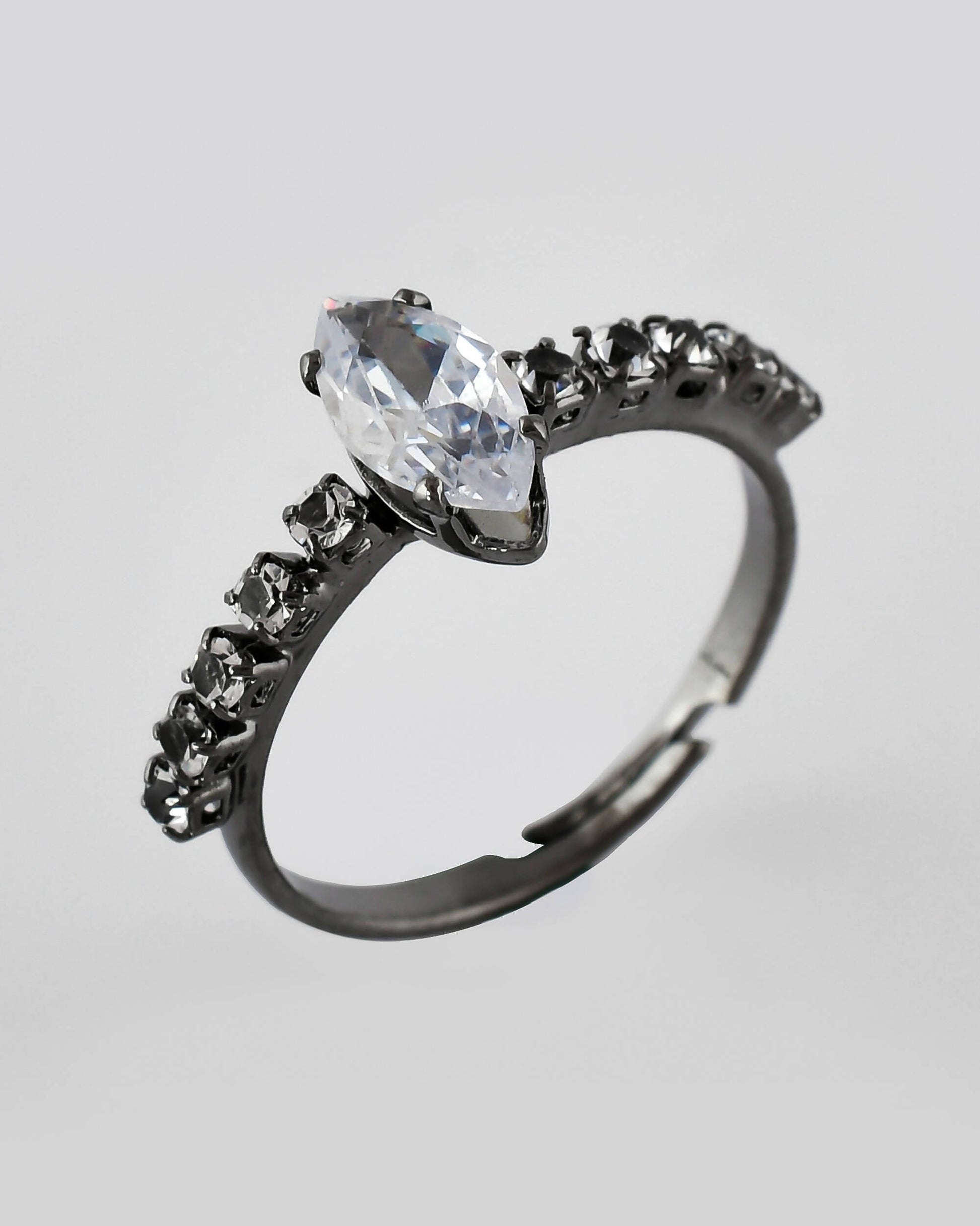 VOJ white CZ-detail Stainless Steel Cubic Zirconia Rhodium Plated Adjustable Finger Ring | Swadesiicart