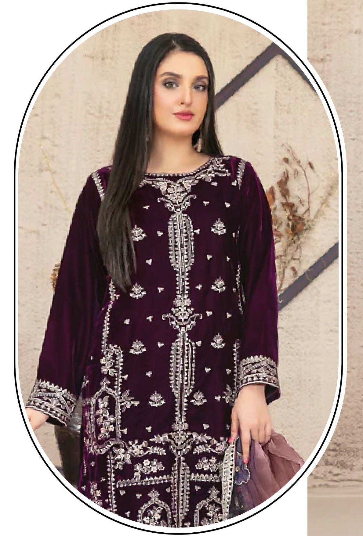 Anaita Purple Velvet Suit with Embroidery Sequence Work - Swadesiicart