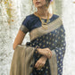 Vishnu Weaves Women's Navy Blue Banarasi Silk Zari Woven Saree with Unstitched Blouse - Swadesiicart