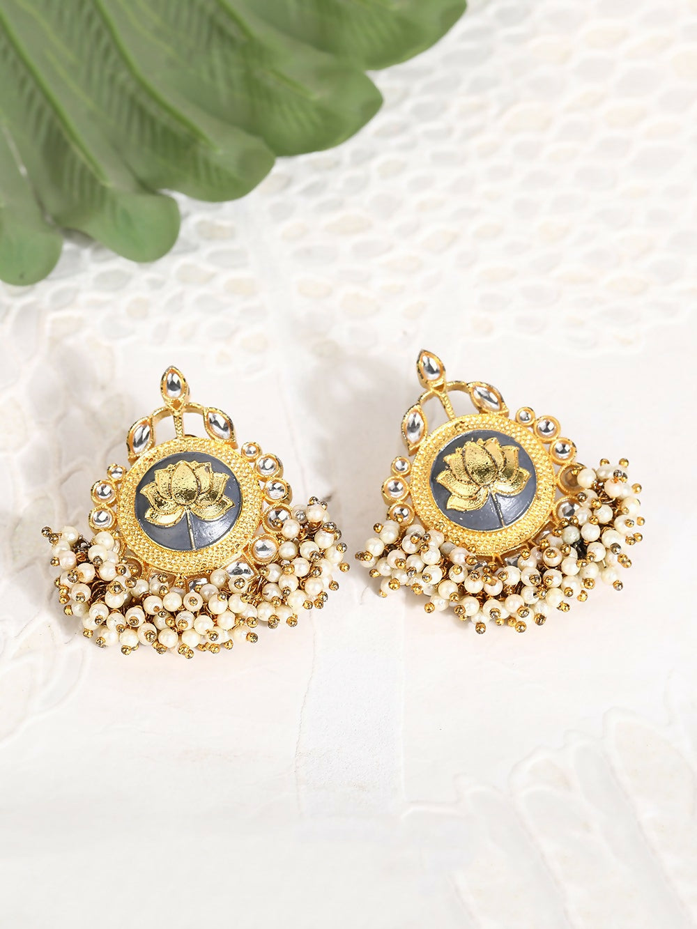 Joban Fashion Women Lotus Style Matte Gold Earrings | Swadesiicart