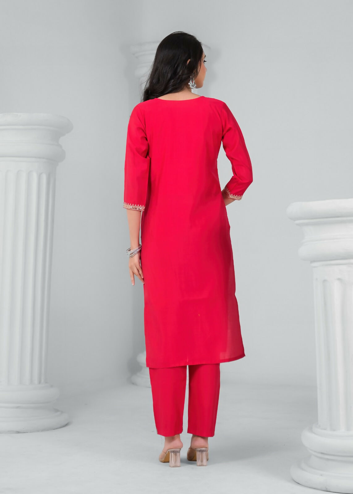 Ethnic Festive Wear Reyon Red Stitched Suit With Dupatta - Tanisha - Swadesiicart