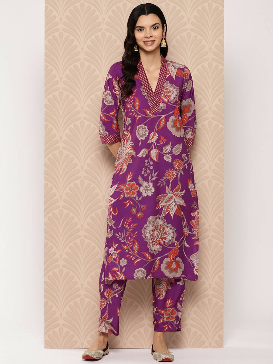 Ahalyaa Women's Traditional wear Kurta Set - Purple | Swadesiicart