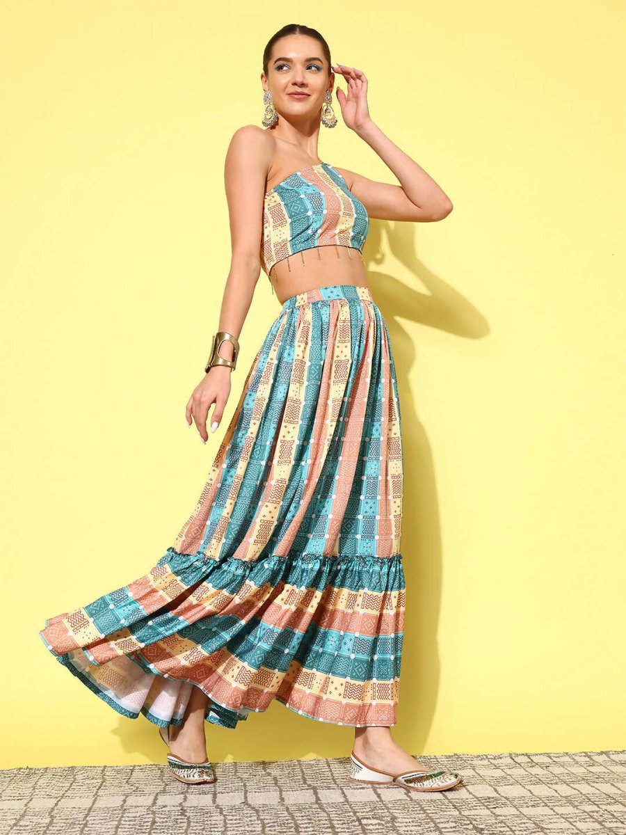 Ahalyaa Women's Traditional wear Co-ords - Green - Swadesiicart