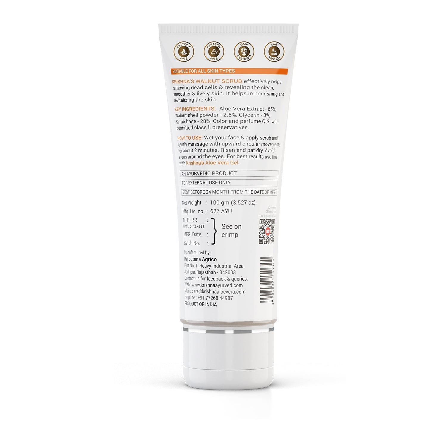 Krishna'S Herbal & Ayurveda Aloevera Walnut Scrub | Swadesiicart