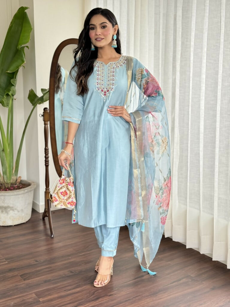 Lavender Viscose chanderi Stitched Suit With Dupatta - Tanisha | Swadesiicart