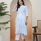 Vaasva Women White Floral Cotton Printed Flare Kurti With Pant | Swadesiicart