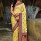 Joban Fashion Pale Yellow Crepe Chiffon Pure Handloom Banarasi Silk Saree | Swadesiicart