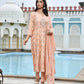 Vaasva Women's Peach Cotton Anarkali Set With Solid Pant And Embroidered Dupatta | Swadesiicart