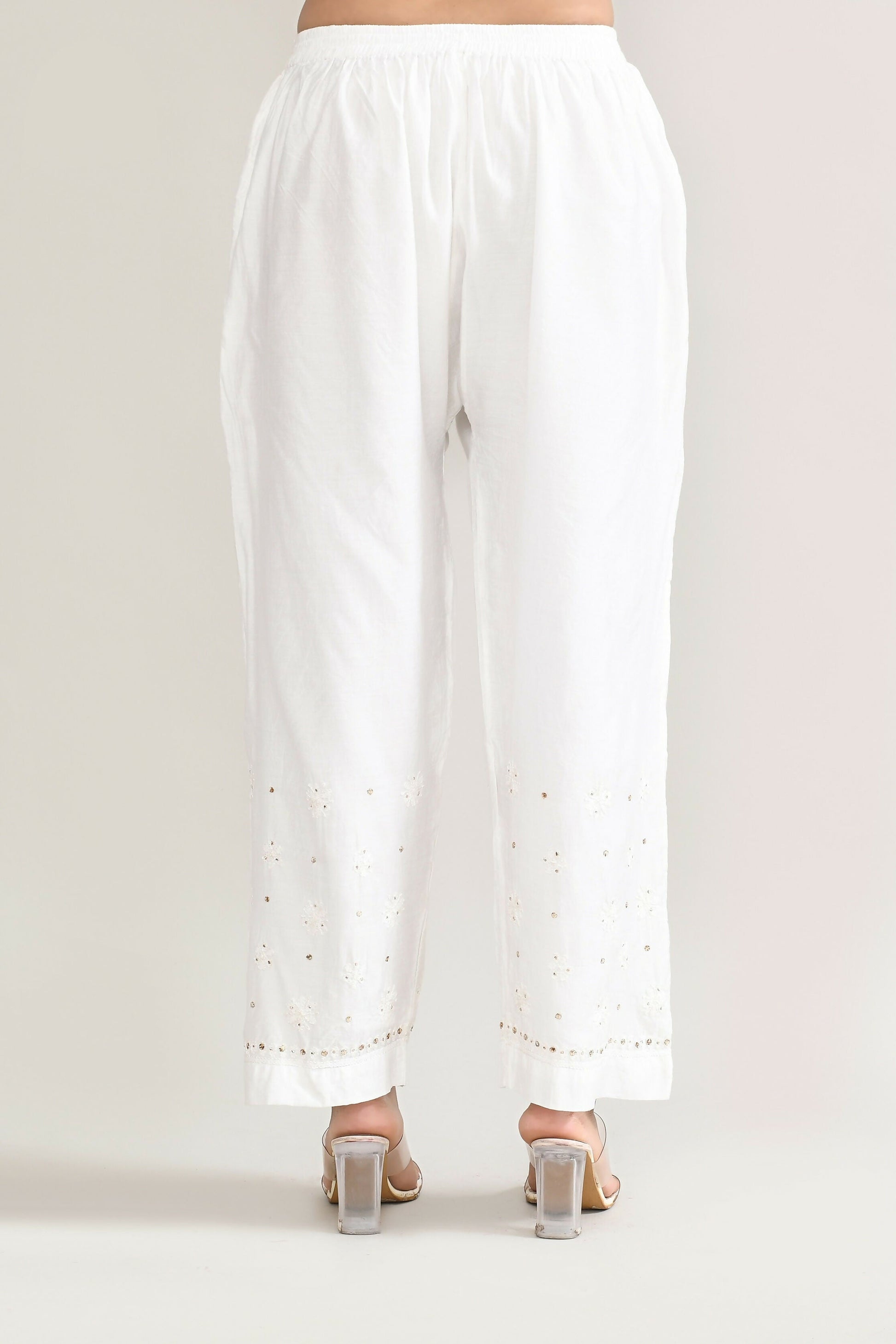 Joban Fashion Womens Cotton ChikanKari Off White Cord set - Swadesiicart