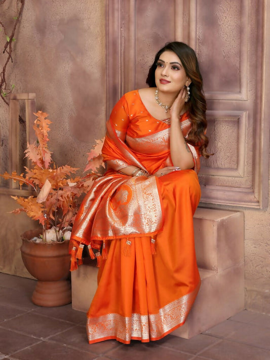 Anaita Dark Orange Banarasi Silk With Beautiful Gala Weaving Saree With Blouse | Swadesiicart
