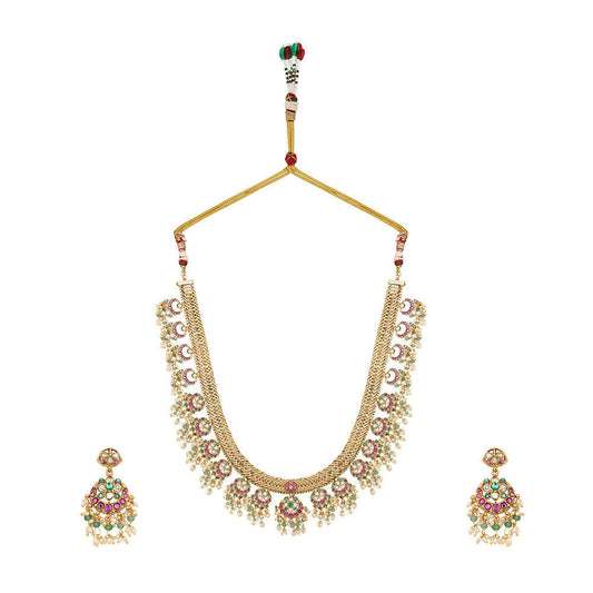 Nuyug 18K Gold Plated Estele Gold Tone Beaded Long Necklace Set | Swadesiicart