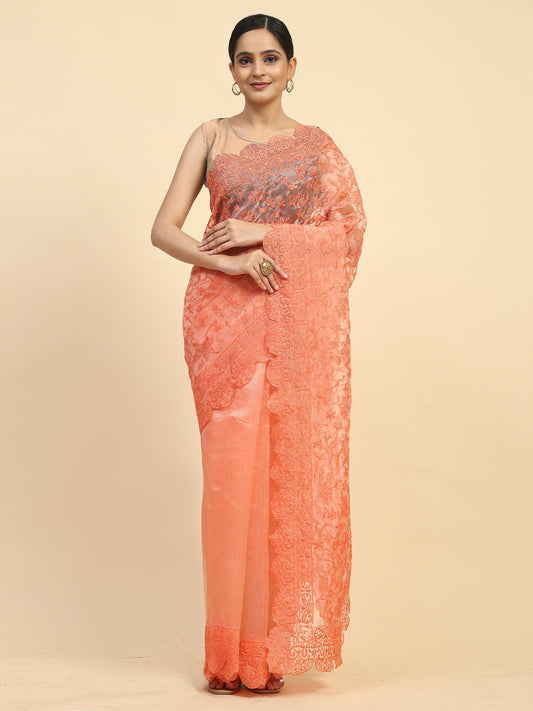 Vamsee Sujal Orange Organza Saree - Swadesiicart