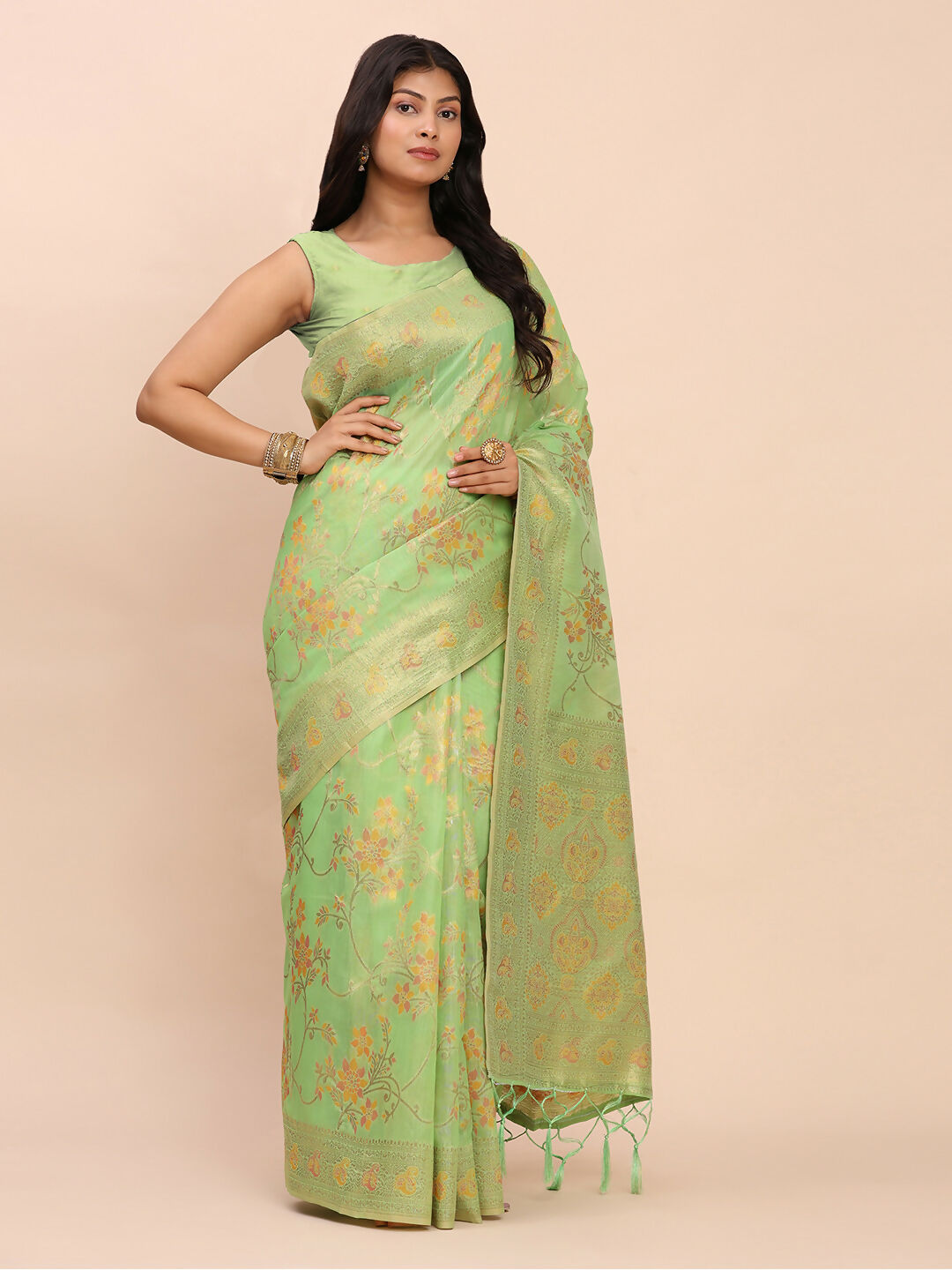 Shree Shyam Fashion Linen Cotton Green Saree