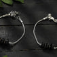 Mominos Fashion Kamal Johar Oxidised Plain Silver With Black Beads Anklets | Swadesiicart