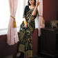 Black Georgette Brasso Floral Printed Saree With Unstitched Blouse Piece - Zyanya