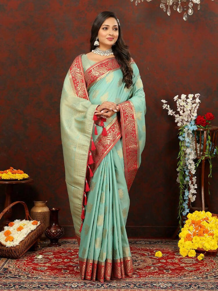 Lorenvalley Fashion Skyblue Cotton Woven Design with Zari Weaving Design Saree - Swadesiicart