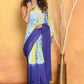 Very Much Indian Tie & Dye Handloom Mul Cotton Saree - Blue Green | Swadesiicart