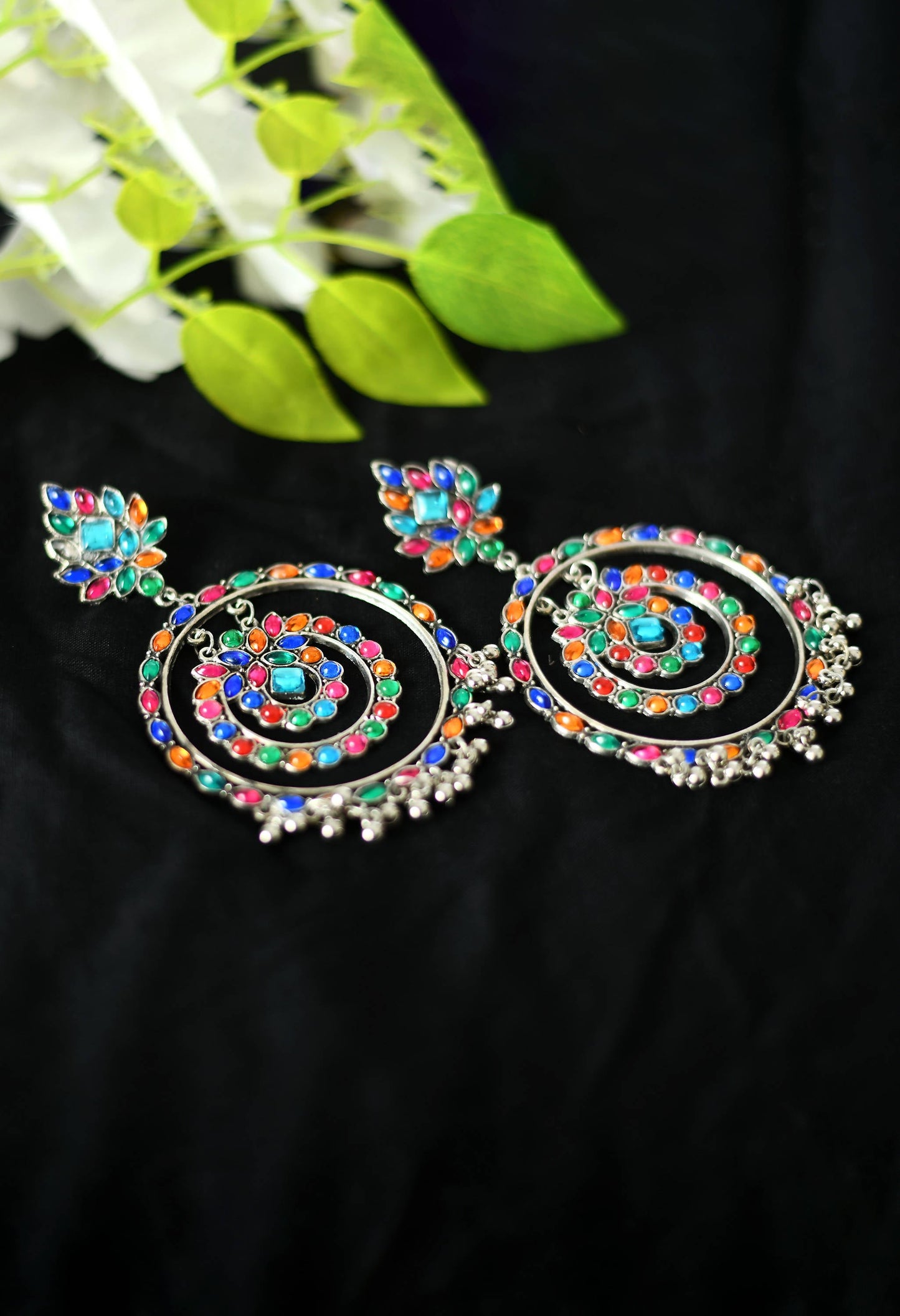 Mominos Fashion Johar Kamal Women's Multi Colour Kundan Circles Earrings - Swadesiicart
