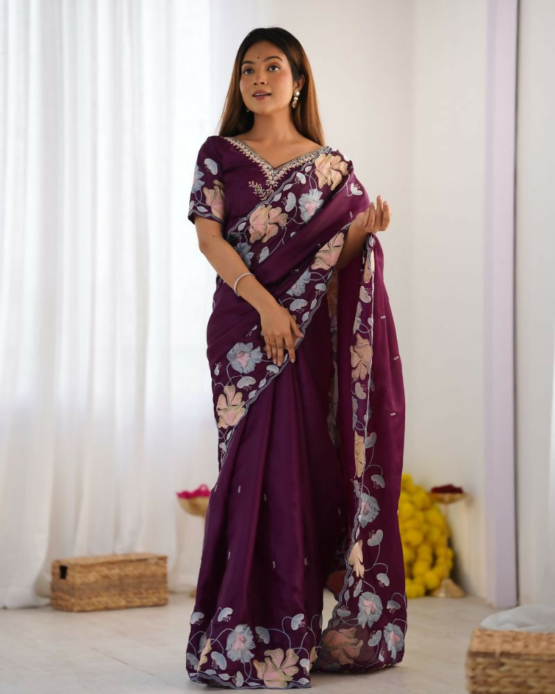 Vamsee Sharmila Purple Tissue Silk Saree - Swadesiicart
