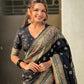 Black Pashmina Silk Wevon Kashmiri Meenakari Designer Saree with Unstitched Blouse - Vandini