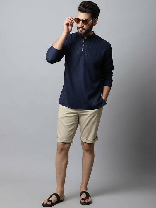 Even Apparels Navy blue Color Pure Cotton Men's Kurta With Side Placket (CHK082) | Swadesiicart