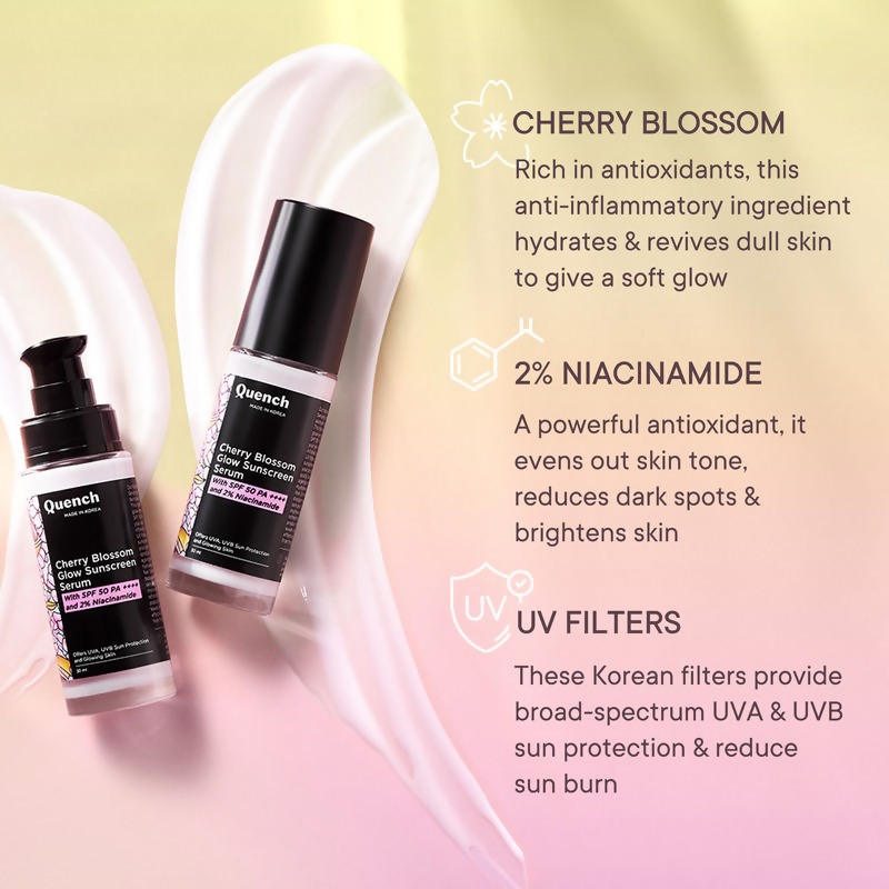 Quench Cherry Blossom Glow Sunscreen Serum | Swadesiicart