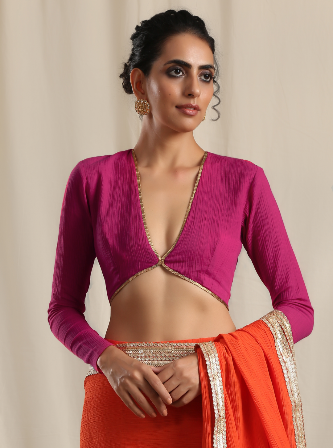 trueBrowns Pink Crinkle Gota Blouse | Swadesiicart