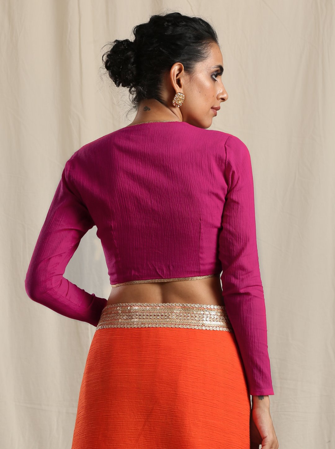 trueBrowns Pink Crinkle Gota Blouse | Swadesiicart
