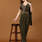 Green Polyester Solid Ready to Wear Saree with stitched Blouse - Nita | Swadesiicart