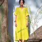 trueBrowns Lime Cotton Front Slit Dress | Swadesiicart