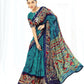 Blue Chanderi Cotton Floral Printed Saree With Unstitched Blouse Piece - Kathika