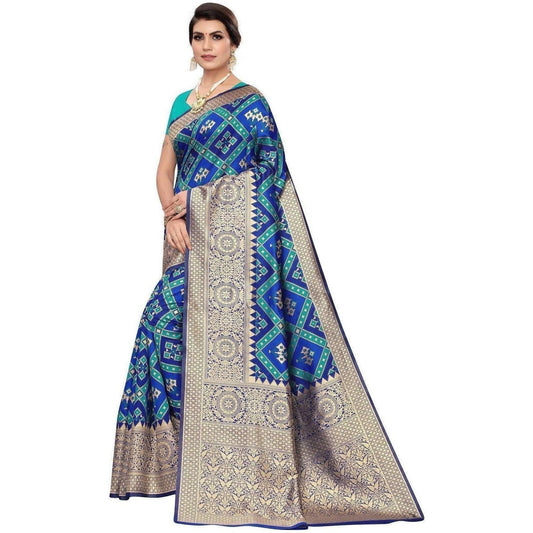 Vamika Banarasi Jaquard Blue Weaving Saree (Banarasi 18) | Swadesiicart