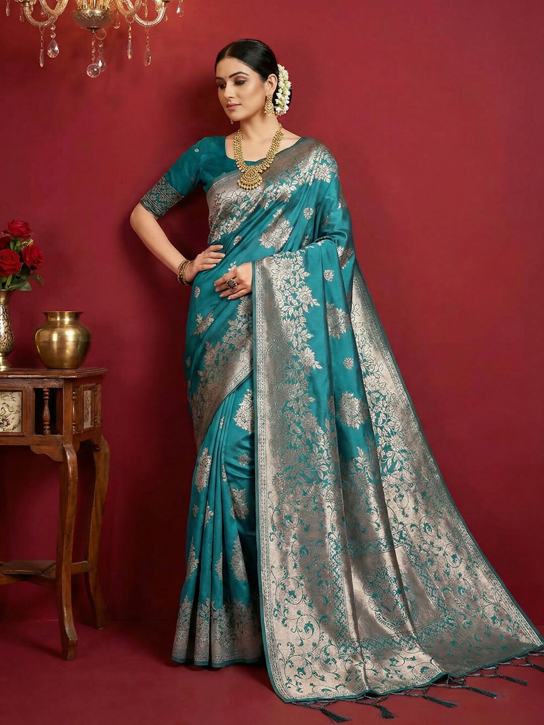 Shree Shyam Fashion Sea Green Silk Blend Saree