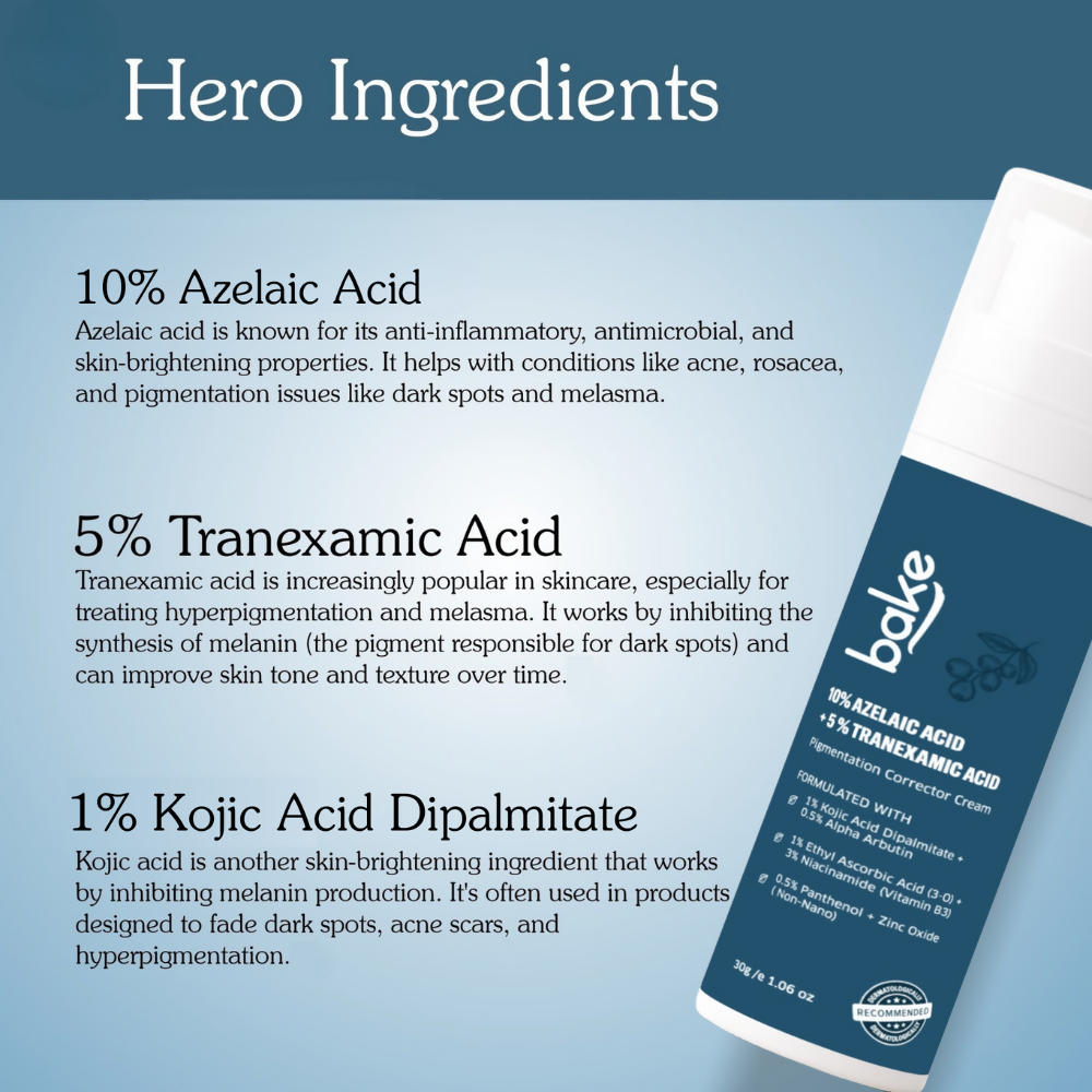 Bake 10% Azelaic Acid + 5% Tranexamic Acid Pigmentation Corrector Cream | Swadesiicart
