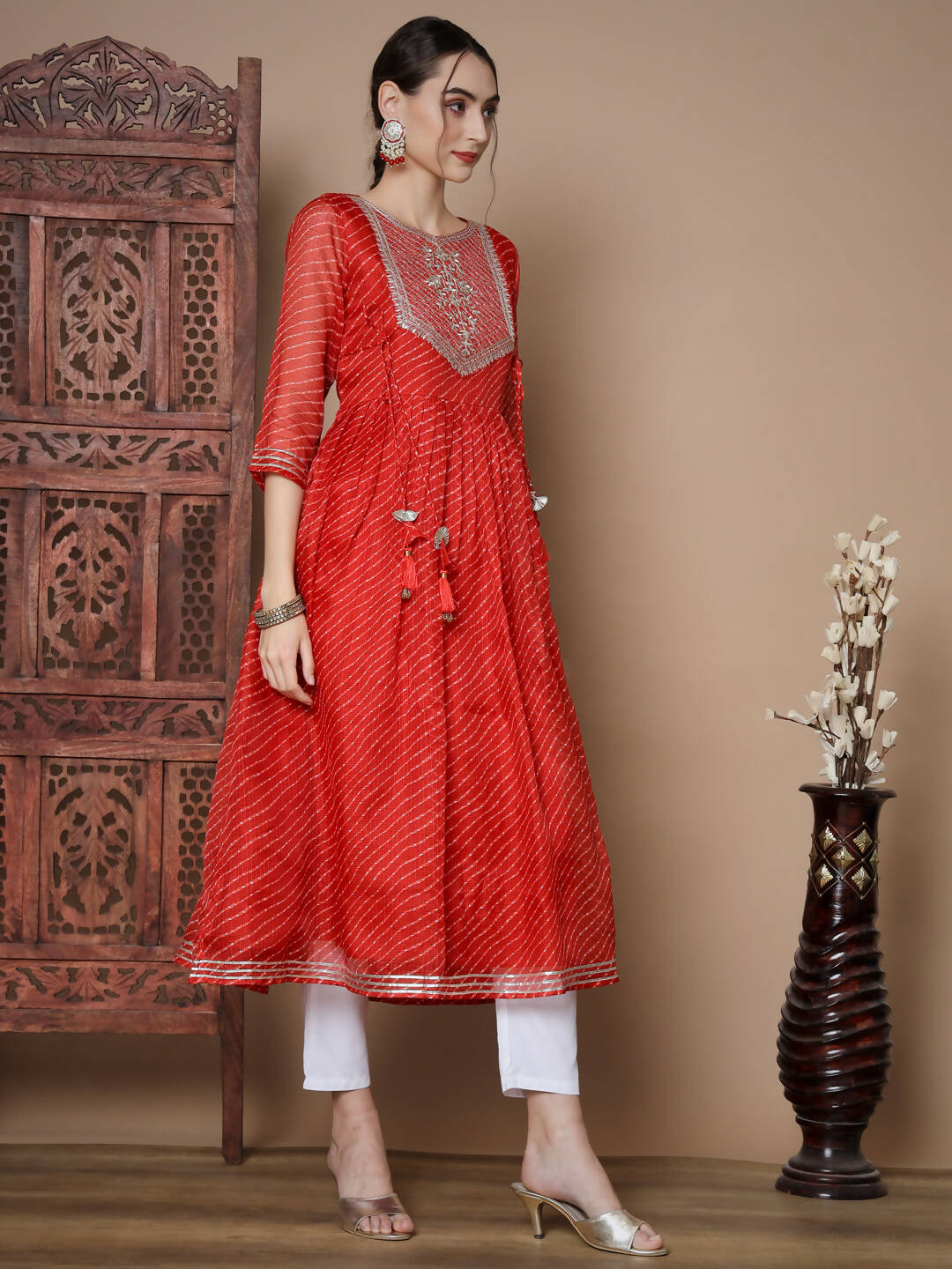 Indian Clothing Myshka Women's Red Anarkali Kurta - Swadesiicart