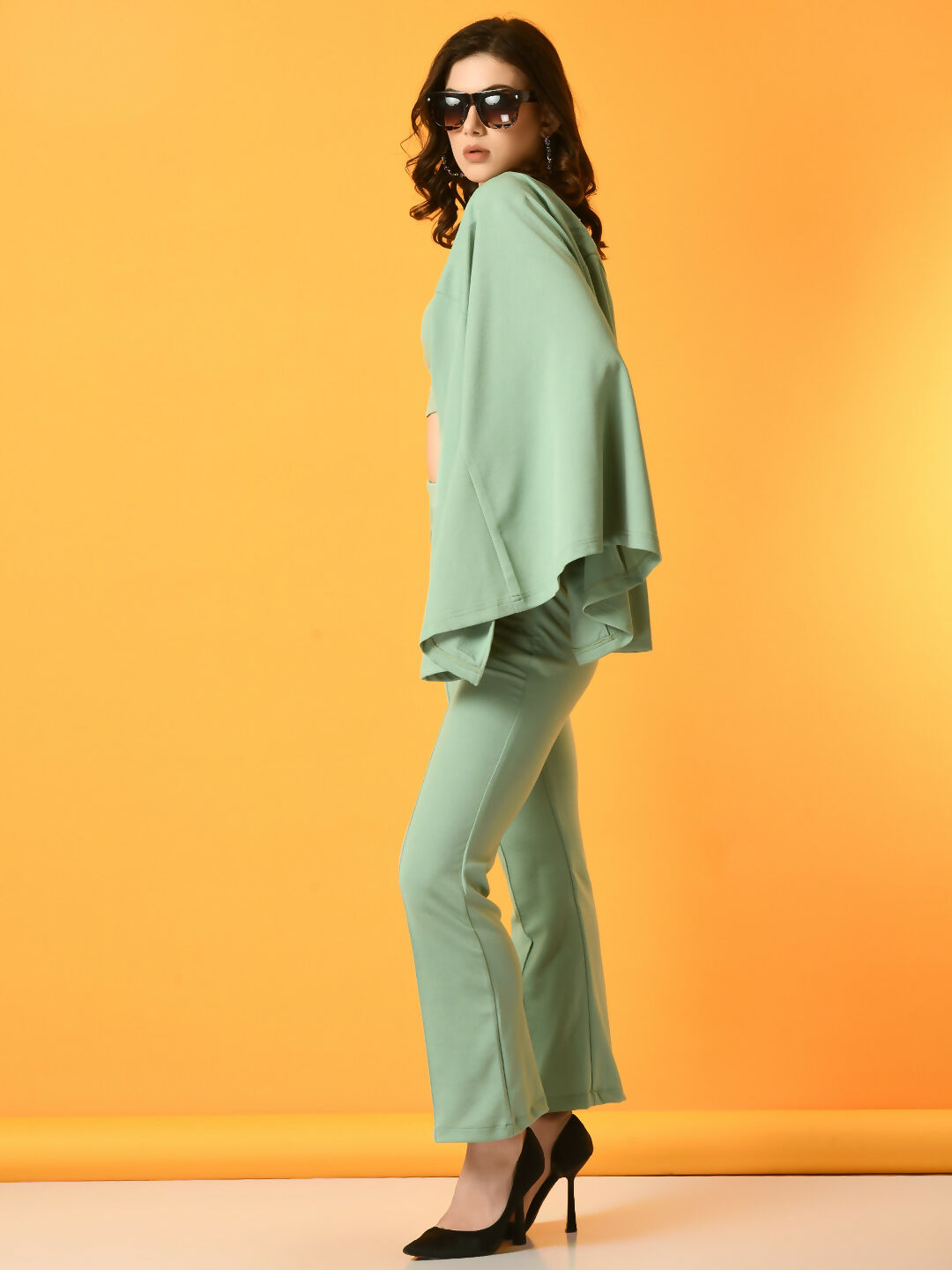 Myshka Women's Green Solid Coat With Trousers - Swadesiicart