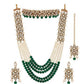 Mominos Fashion Rajwadi Gold-Plated With Stone & Green Pearls Necklace Combo Set
