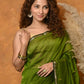 Very Much Indian Handloom Pure Cotton Silk Saree With Sleek Golden Border - Green | Swadesiicart