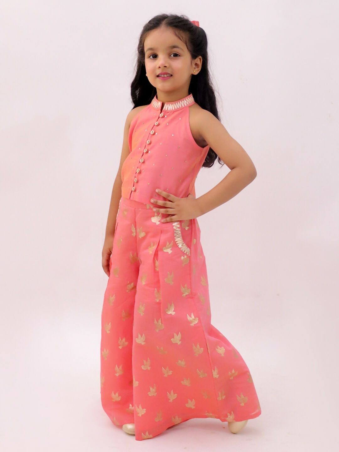 Lil Drama Mishti Peach Top and Pant Set For Girls | Swadesiicart