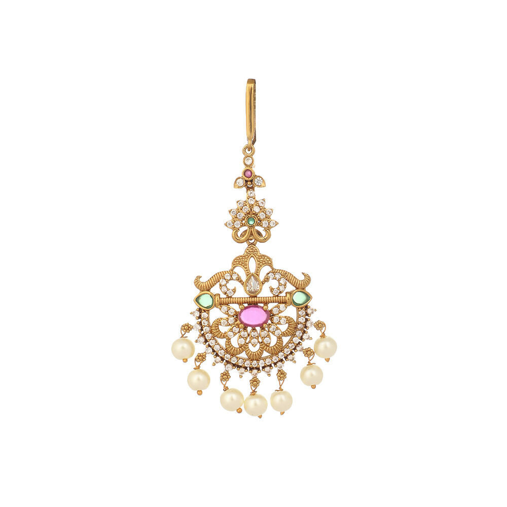 Nuyug 18K Gold Plated Ethereal Gulabi Stone Maang Tikka | Swadesiicart