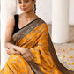 Joban Fashion Yellow Crepe Chiffon Pure Handloom Banarasi Silk Saree | Swadesiicart